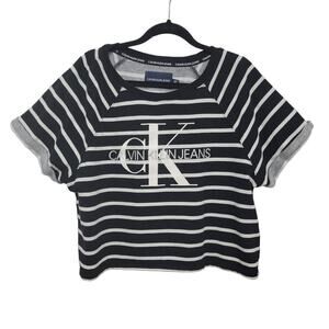 Calvin Klein Top Boxy Striped Crop XXL Black and White 481